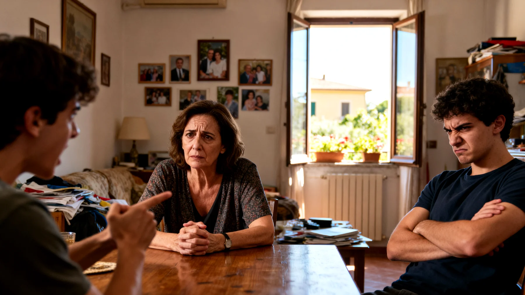 Una mamma si trova a gestire tensioni e conflitti tra i suoi figli giovani adulti, che manifestano gelosia reciproca, competizione per l'attenzione materna e rivalità legate a confronti su successi personali, scelte di vita e percezione di trattamenti preferenziali."