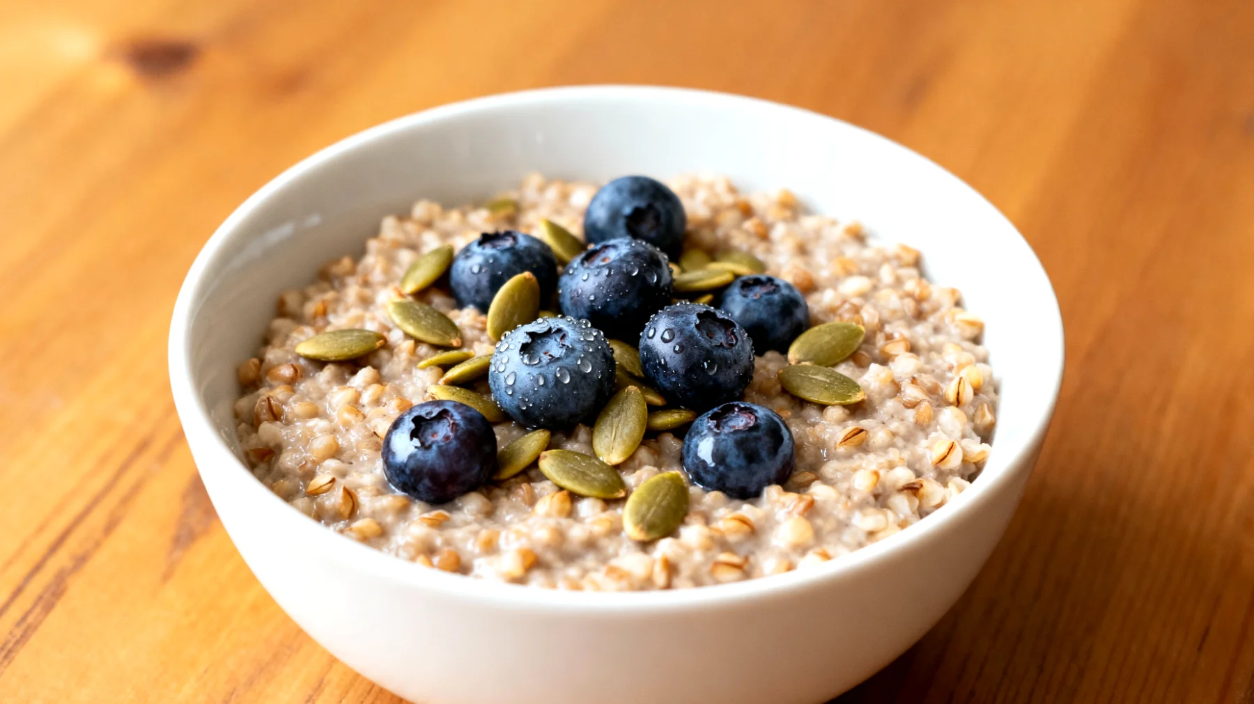 Porridge di grano saraceno con semi di zucca e mirtilli"